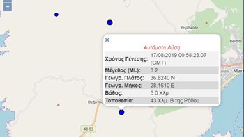 Σεισμός 3,2 Ρίχτερ στη Ρόδο