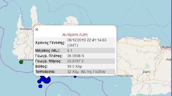 Σεισμός 4,1 Ρίχτερ ανοικτά της Κρήτης – ΤΩΡΑ