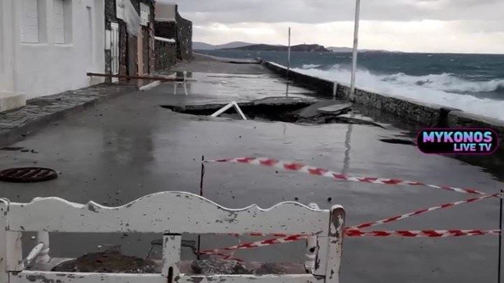 Μύκονος: Πολλές οι ζημιές από την κακοκαιρία Ηφαιστίων – “Αγνώριστη” η Μικρή Βενετία – ΒΙΝΤΕΟ