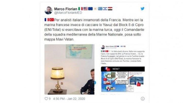 Κύπρος: Χαμός με τη φωτογραφία Γάλλου αντιναύαρχου κάτω από τον τουρκικό χάρτη της «Γαλάζιας Πατρίδας» – ΦΩΤΟ