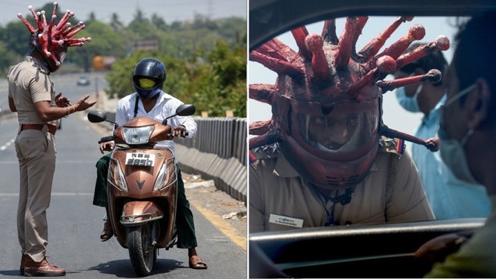 Ινδοί αστυνομικοί φόρεσαν κράνη…κορονοϊού – ΦΩΤΟ – ΒΙΝΤΕΟ