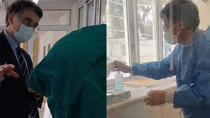 Τσιόδρας: Φόρεσε ιατρική ποδιά και βοήθησε το προσωπικό στο “Αγία Βαρβάρα”- ΦΩΤΟ