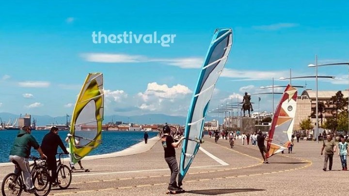 Θεσσαλονίκη: Windsurfers βγήκαν στη στεριά – ΒΙΝΤΕΟ