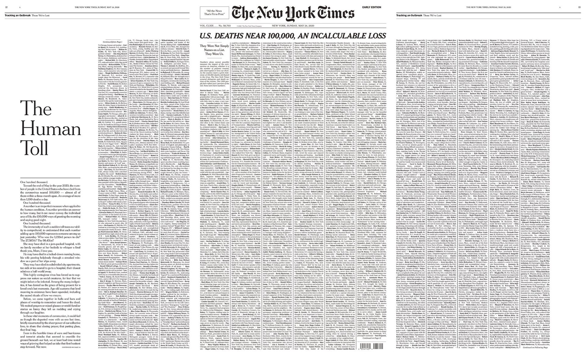 Κορονοϊός: Το συγκλονιστικό πρωτοσέλιδο των New York Times – ΦΩΤΟ