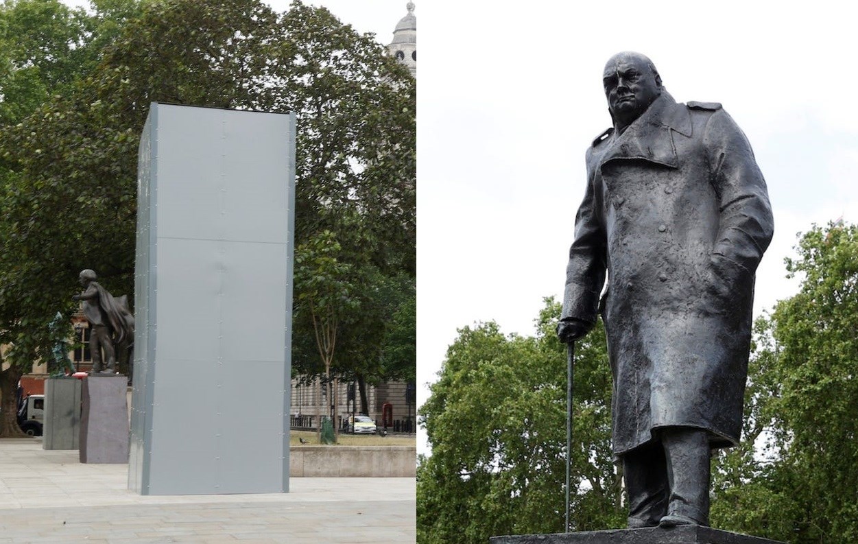 Βρετανία: Σε μεταλλικό κουτί το άγαλμα του «Τσώρτσιλ» στο Λονδίνο – ΦΩΤΟ – ΒΙΝΤΕΟ