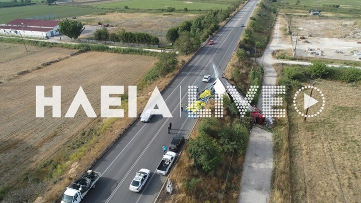 Εθνική Πατρών-Πύργου: Τραυματίας από ανατροπή νταλίκας – Ο τράκτορας κατέληξε στον παράδρομο