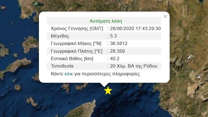 Σεισμός ΤΩΡΑ: 5,3 Ρίχτερ στη Ρόδο