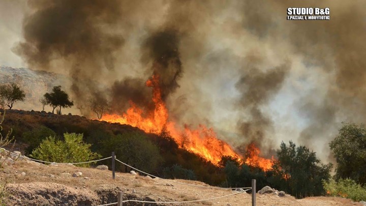 Μυκήνες: Η φωτιά “πέρασε” από τον αρχαιολογικό χώρο – Ενισχύθηκαν οι πυροσβεστικές δυνάμεις – ΒΙΝΤΕΟ