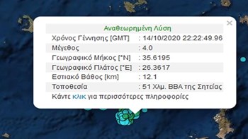 Σεισμός 4 Ρίχτερ βόρεια της Σητείας