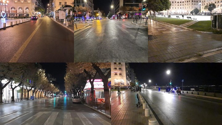 Θεσσαλονίκη: Έρημη πόλη τη νύχτα λόγω της απαγόρευσης κυκλοφορίας – ΦΩΤΟ