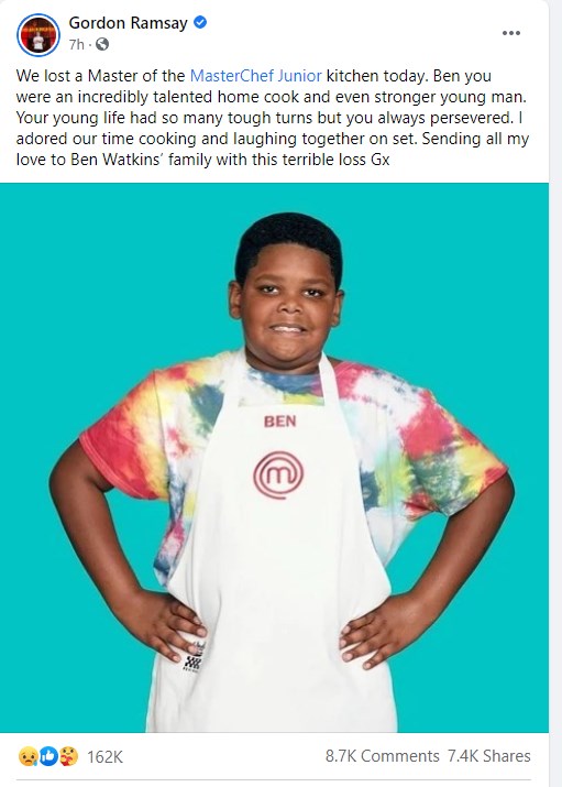 MasterChef: Θλίψη για τον θάνατο 14χρονου παίκτη – Το συγκινητικό “αντίο” του Γκόρντον Ράμσεϊ