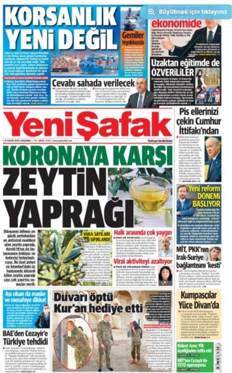Νέα επικίνδυνα «γιατροσόφια» στην Τουρκία: “Πιείτε τσάι με φύλλα ελιάς για να νικήσετε τον κορονοϊό” γράφει η Yeni Safak