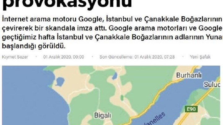 Yeni Safak: Ανακάλυψε… «ελληνική προβοκάτσια» στο Google maps