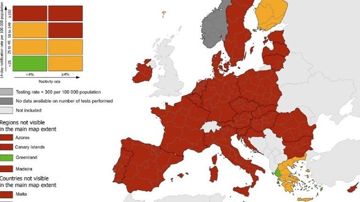 Κορονοϊός-Χάρτης ECDC: Ποιες είναι οι “πράσινες” περιοχές στην Ελλάδα – Η σύγκριση με άλλες χώρες