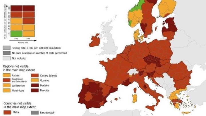 Κορονοϊός-Χάρτης ECDC: “Τέλος” οι πράσινες περιοχές στην Ελλάδα