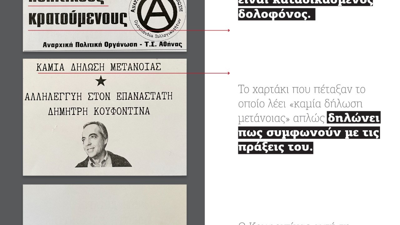 ΝΔ για τα τρικάκια έξω από τα γραφεία της: Ο Κουφοντίνας είναι καταδικασμένος δολοφόνος