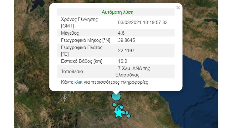 Νέος σεισμός 4,6 Ρίχτερ στην Ελασσόνα