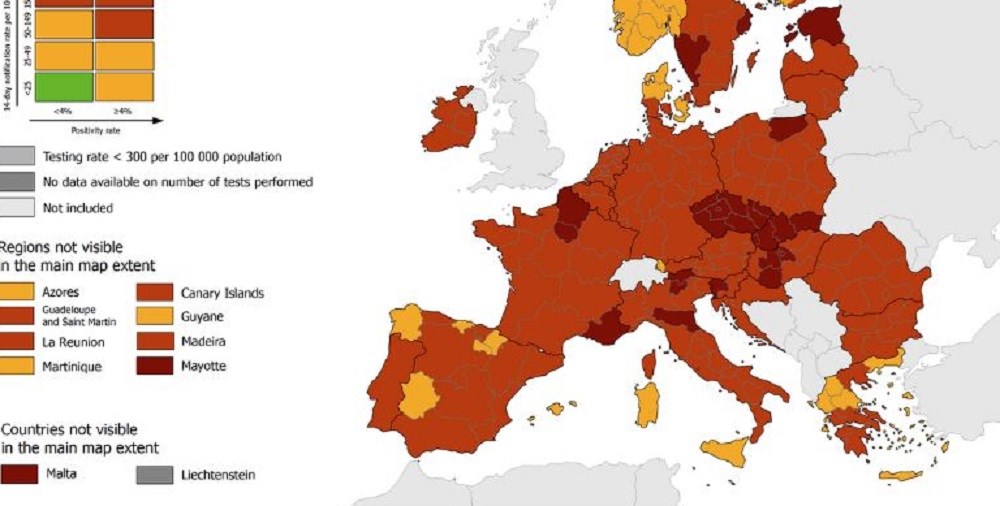 Κορονοϊός-Χάρτης ECDC: Στο “κόκκινο” η μισή Ελλάδα