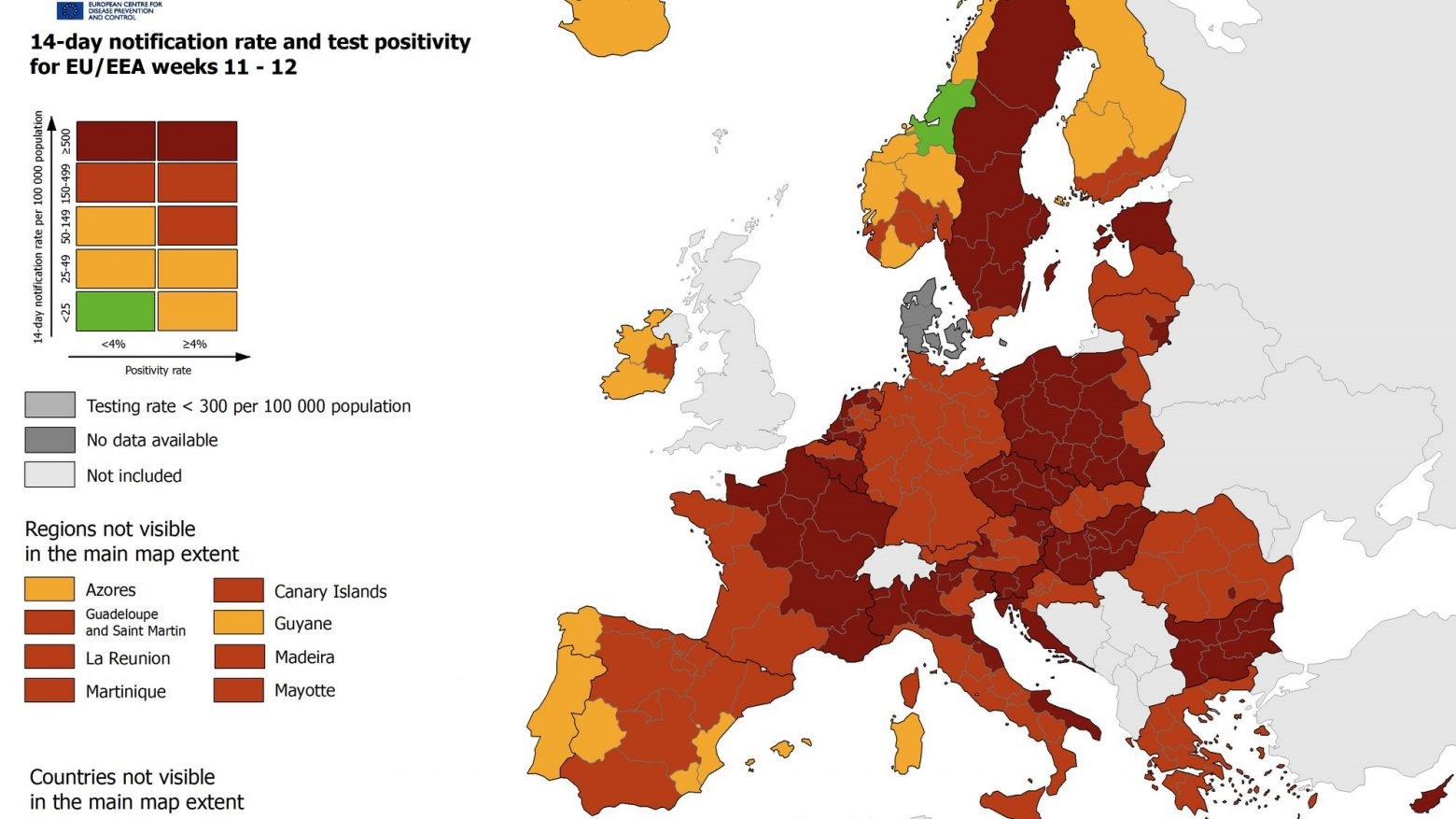 Χάρτης ECDC: Παραμένει στο κόκκινο η Ελλάδα – Ψηλά ο δείκτης θετικότητας