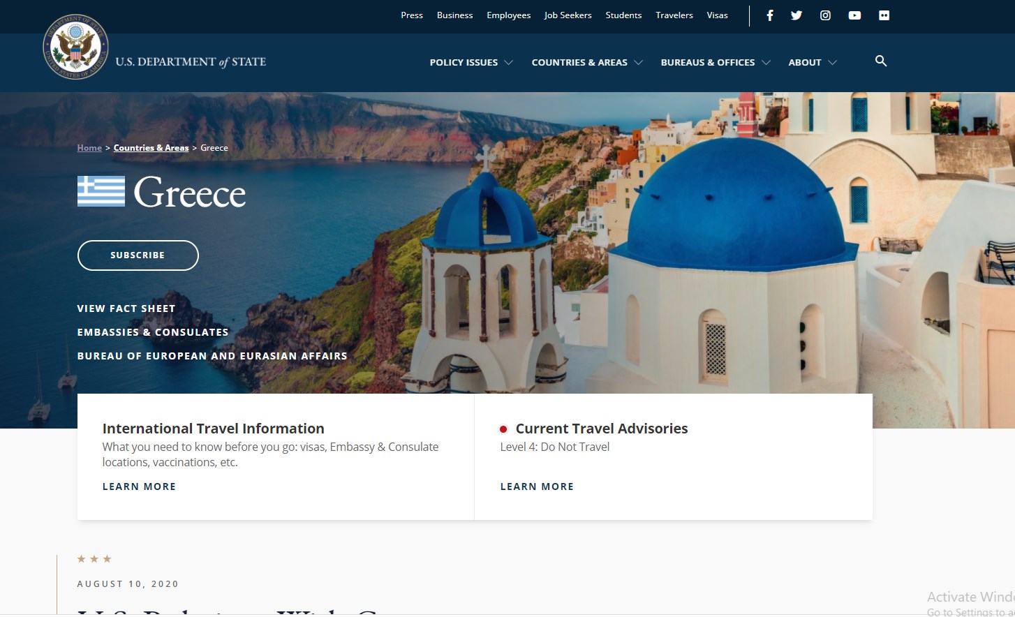 Κορονοϊός – Στέιτ Ντιπάρτμεντ: Καλεί τους Αμερικανούς να μην ταξιδεύουν σε 131 χώρες – Ανάμεσα τους και η Ελλάδα