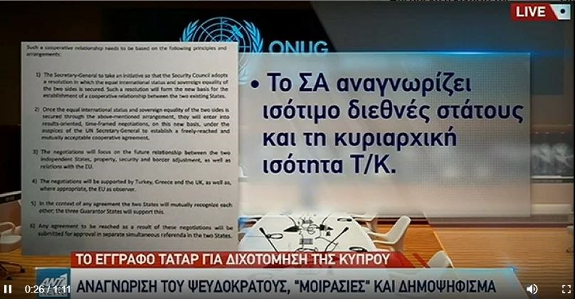 Κυπριακό: Διχοτόμηση επιδιώκει η Άγκυρα – Τι αναφέρεται στο έγγραφο που κατέθεσε ο Τατάρ