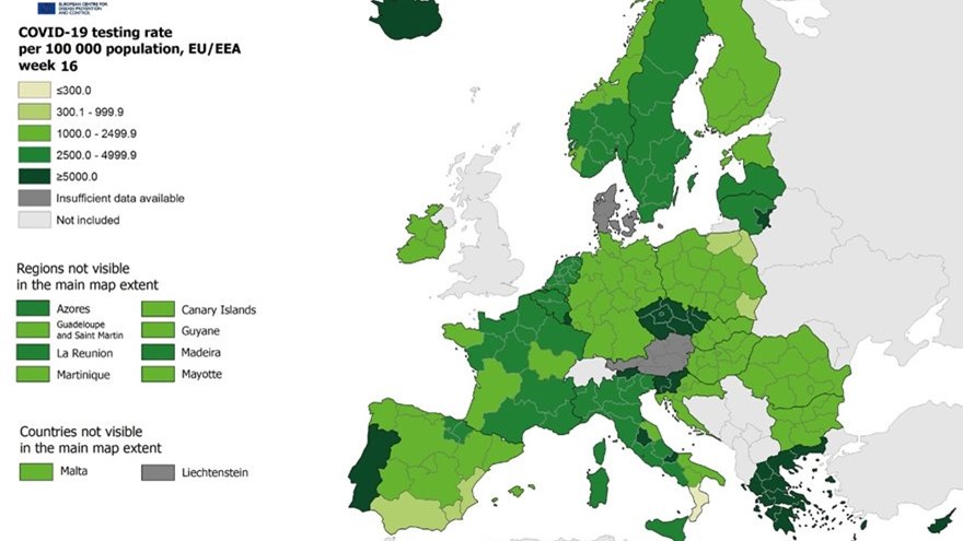 Χάρτης ECDC: Στο «πράσινο» η Ελλάδα στον δείκτη θετικότητας για δεύτερη συνεχόμενη εβδομάδα