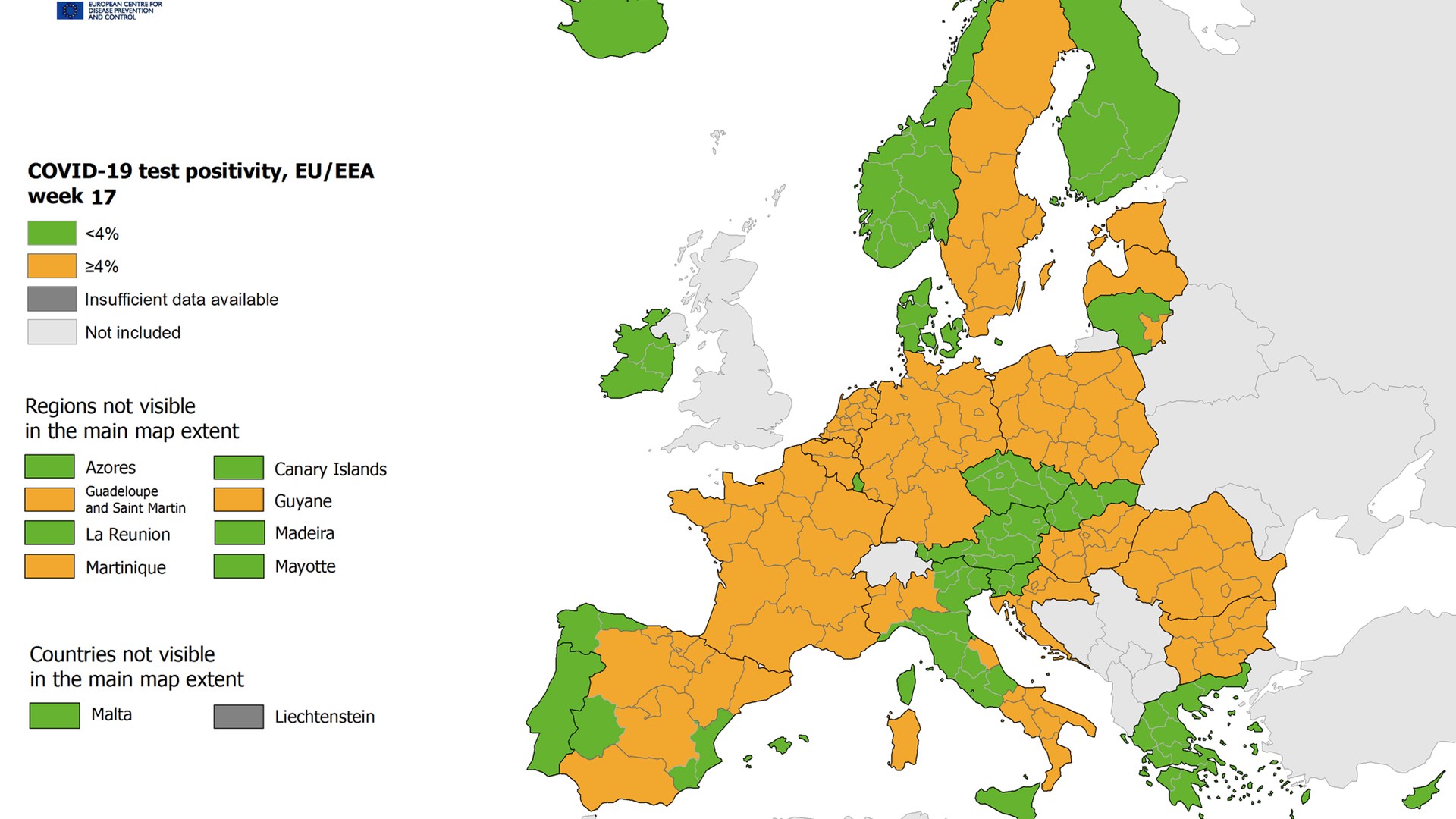 Χάρτης ECDC: “Πράσινη” η Ελλάδα για τρίτη εβδομάδα στον δείκτη θετικότητας