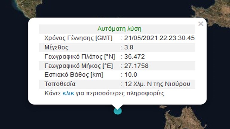Σεισμός 3,8 Ρίχτερ στη Νίσυρο