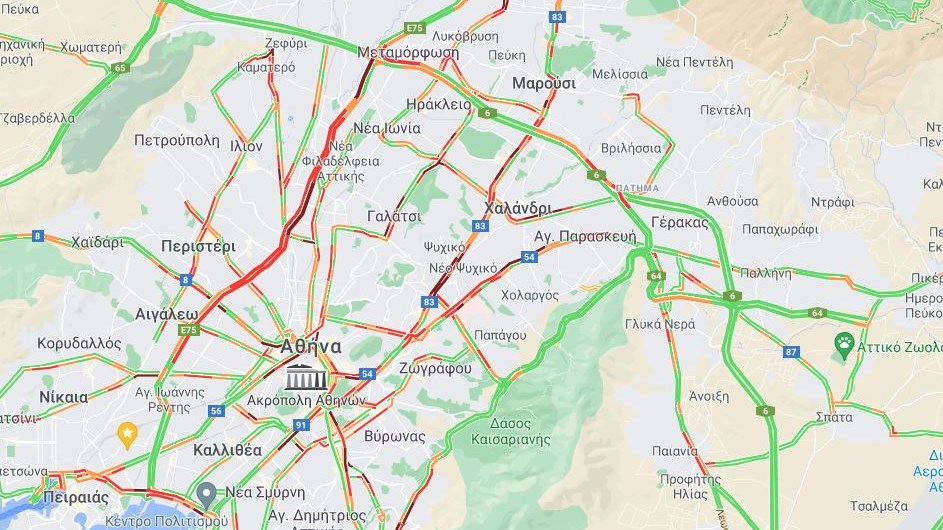 Κίνηση: Κυκλοφοριακή συμφόρηση στην Αθήνα – Πού εντοπίζονται τα μεγαλύτερα προβλήματα