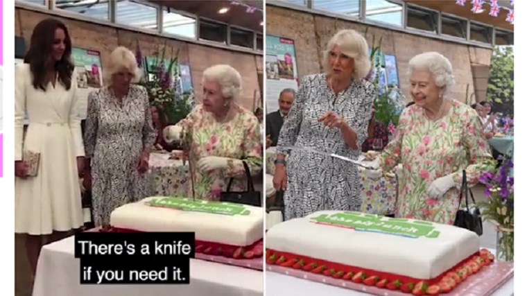 G7: Η βασίλισσα έκοψε τούρτα με… σπαθί – Η παρατήρηση και το αυστηρό βλέμμα σε βοηθό της