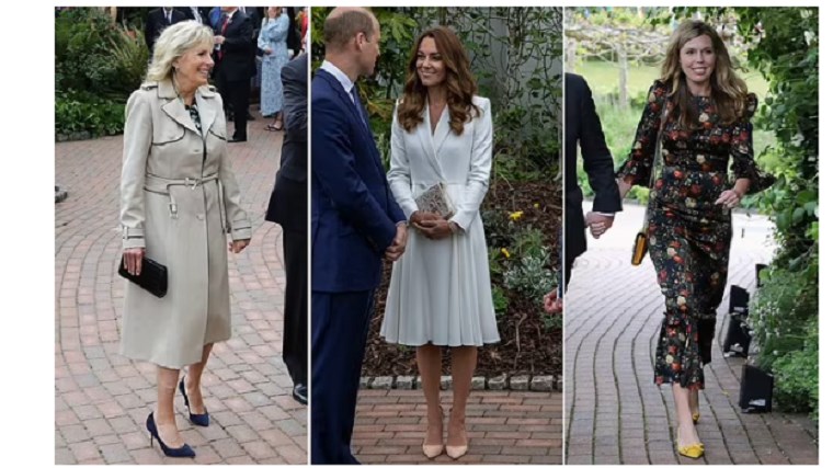 G7: Τι επέλεξαν να φορέσουν οι κυρίες στη δεξίωση της βασίλισσας – Με νοικιασμένο φόρεμα η Κάρι Τζόνσον