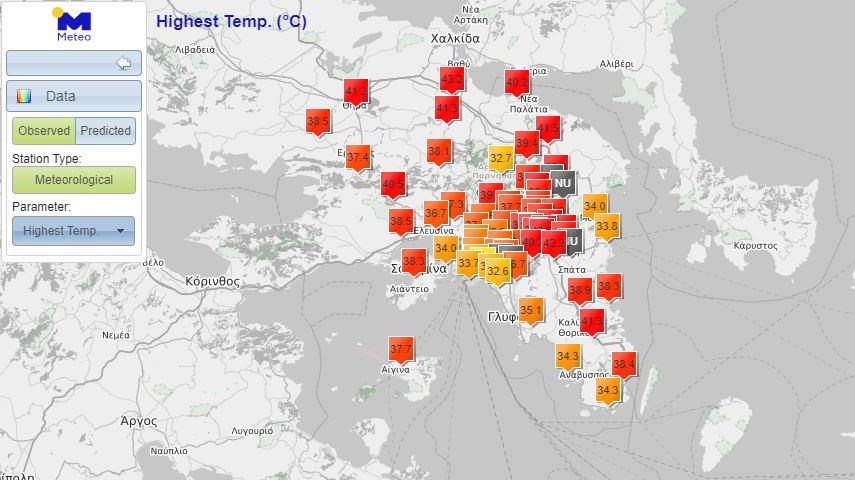 Καύσωνας: Δείτε σε real time τη θερμοκρασία που επικρατεί στις περιοχές της Αττικής
