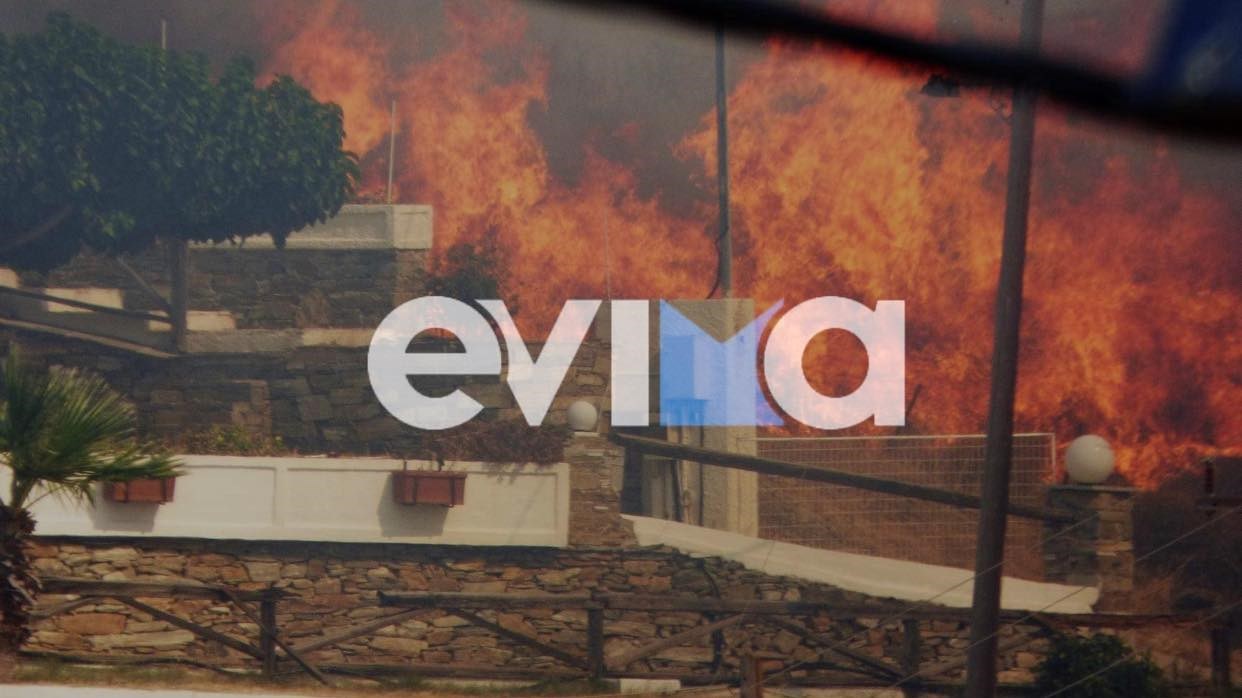 Εικόνες από τη φωτιά στην Κάρυστο – Οι φλόγες πλησίασαν τα σπίτια