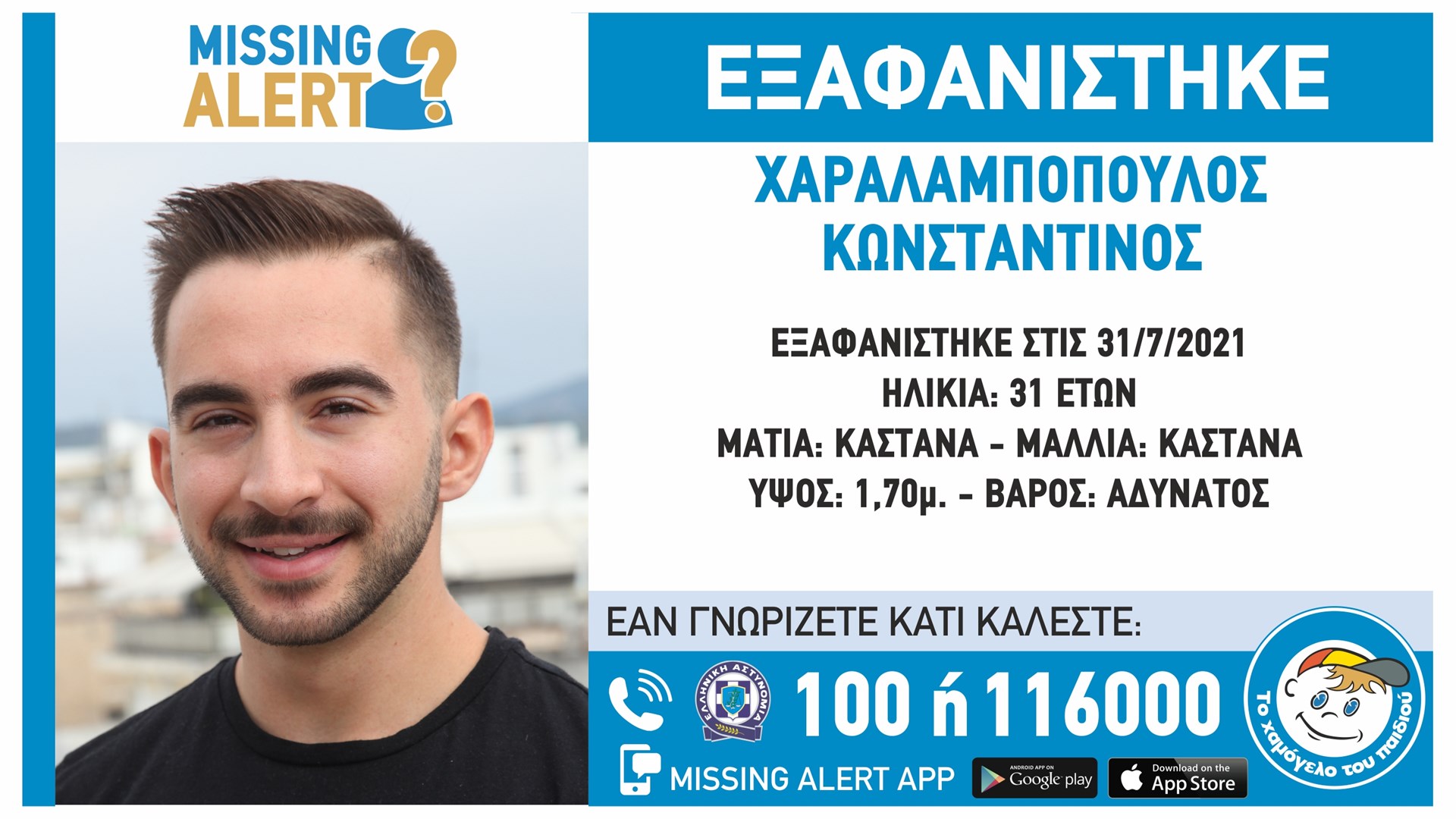 Συναγερμός για την εξαφάνιση 31χρονου από το Αιγάλεω