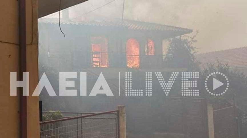 Φωτιά στην Ηλεία: Καίγονται σπίτια στην Καυκανιά – ΒΙΝΤΕΟ που κόβει την ανάσα