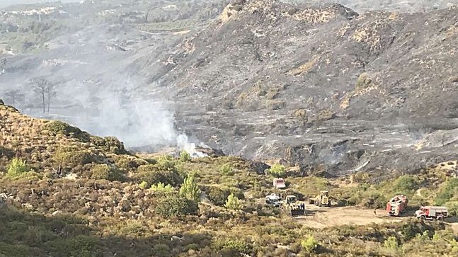 Φωτιά στη Ρόδο – Αναζωπύρωση στην περιοχή Καλαμώνας