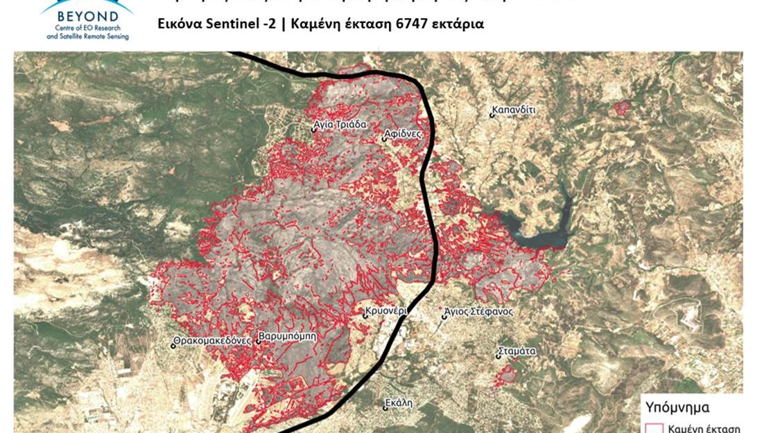 Πόσα στρέμματα κάηκαν σε Εύβοια, Αττική και Λακωνία – Η εικόνα της καταστροφής μέσω του δορυφόρου Sentinel
