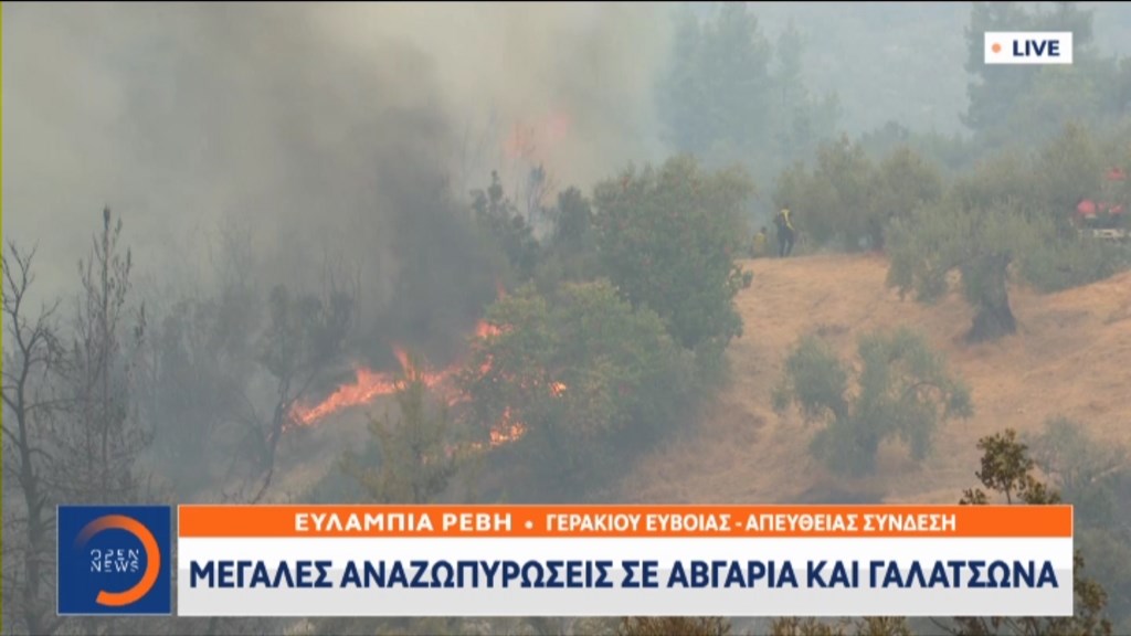 Φωτιά στην Εύβοια: Μεγάλες αναζωπυρώσεις σε Αβγαριά και Γαλατσώνα – ΤΩΡΑ