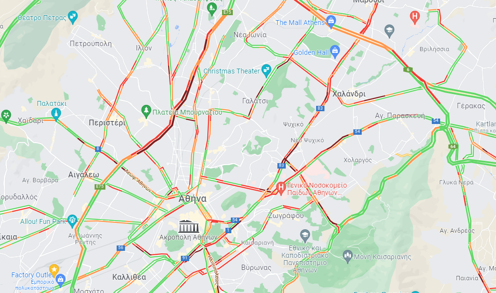 Κίνηση: Μποτιλιάρισμα σε πολλούς δρόμους της Αττικής