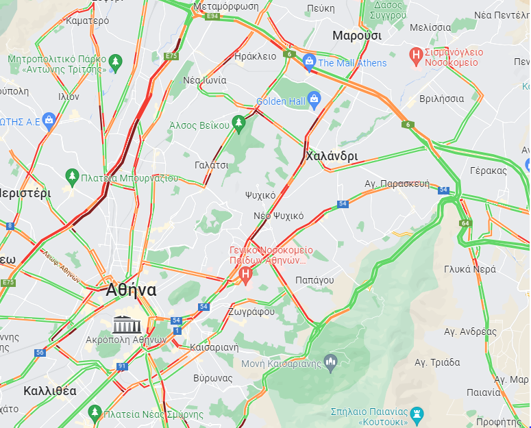 Στο “κόκκινο” ο Κηφισός – Δείτε LIVE την κίνηση στους δρόμους της Αθήνας