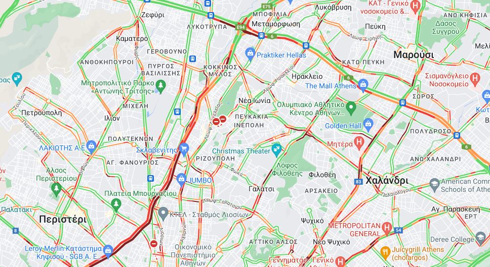 Στο “κόκκινο” ο Κηφισός – Live η κίνηση στους δρόμους της Αθήνας