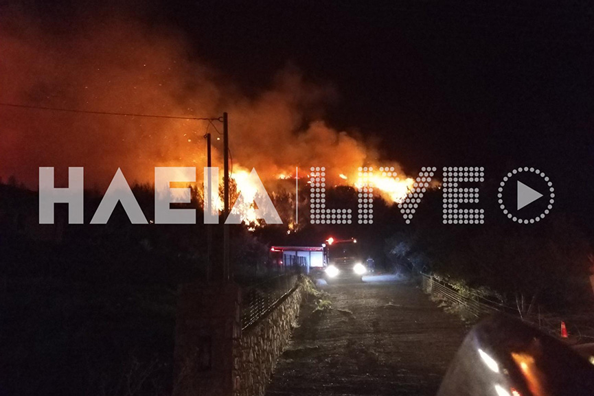 Μεγάλη φωτιά στην Ηλεία – Στο πόδι οι κάτοικοι στο χωριό Καλλιθέα – ΦΩΤΟ