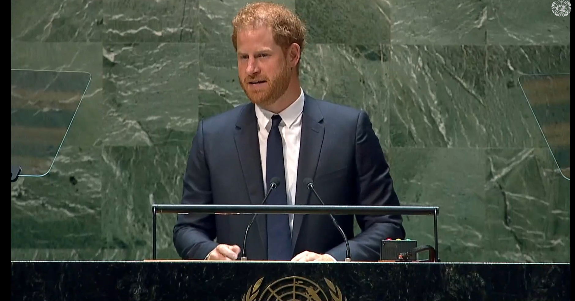 Ο Πρίγκιπας Χάρυ κατά τη διάρκεια της ομιλίας του στον ΟΗΕ