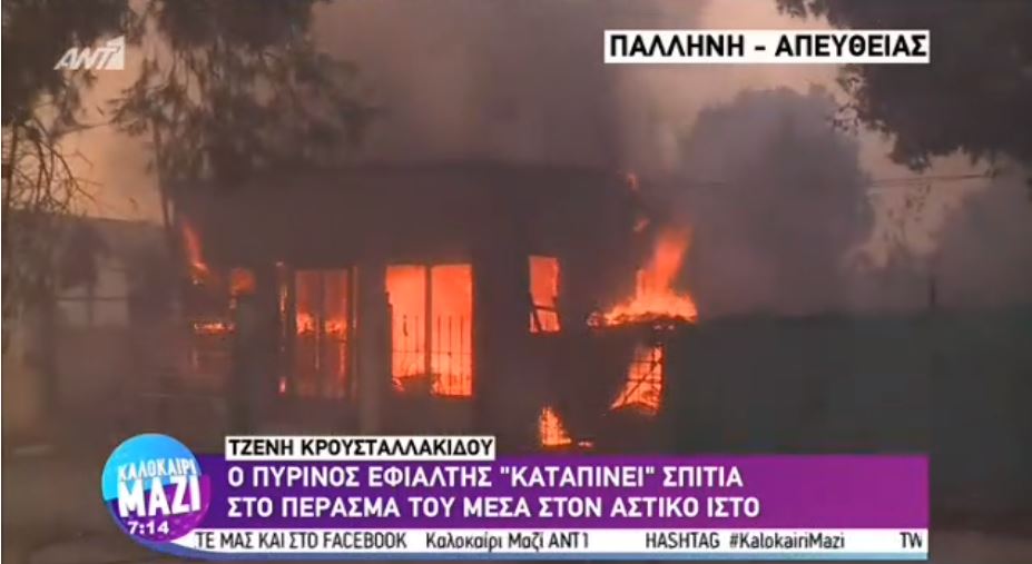 Φωτιά στην Πεντέλη: Κάηκαν δύο σπίτια στην Παλλήνη – ΒΙΝΤΕΟ