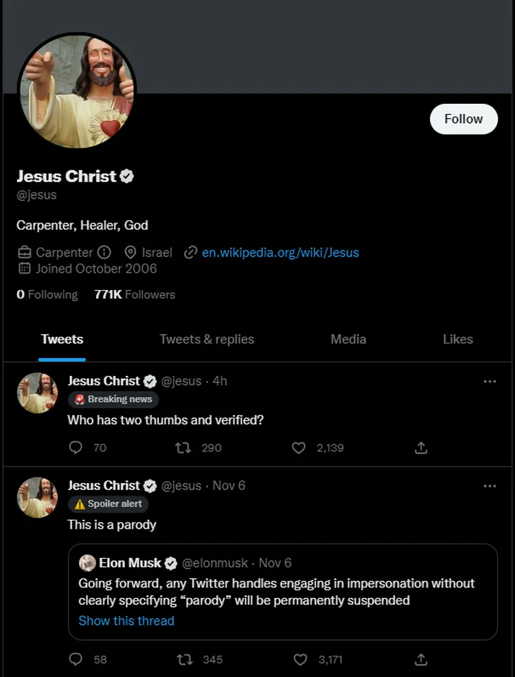 Twitter fake jesus christ