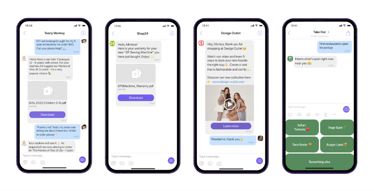 Παραδείγματα επαγγελματικών μηνυμάτων Viber και chatbots Viber