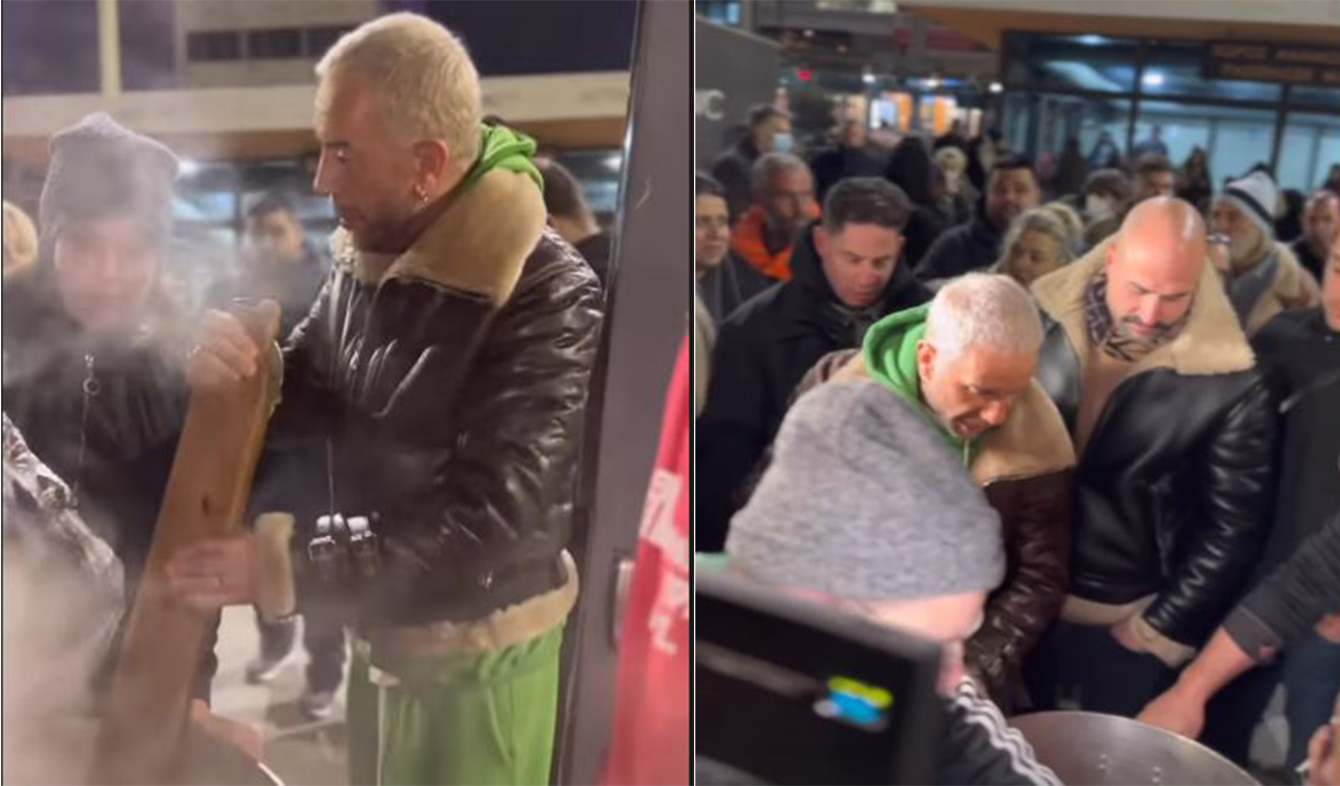 Ο Γιώργος Μαζωνάκης μαγείρεψε για τους άστεγους του Πειραιά