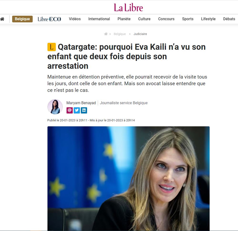 Εύα Καϊλή - Το δημοσίευμα της La Libre