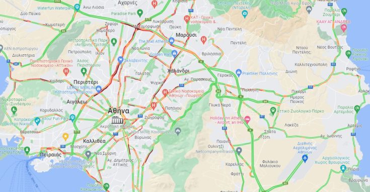 Αυξημένη κίνηση σε πολλούς δρόμους της Αττικής