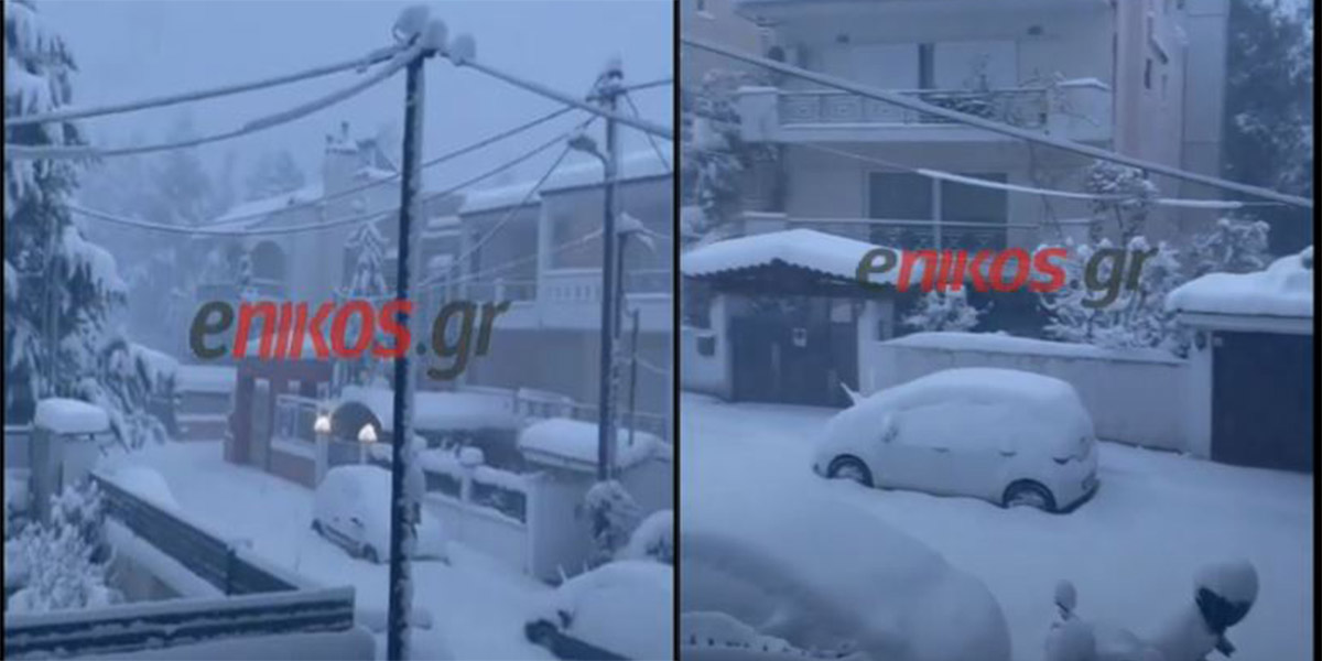 Κακοκαιρία «Μπάρμπαρα»: Βούλιαξε στο χιόνι η Δροσιά – Εντυπωσιακό βίντεο